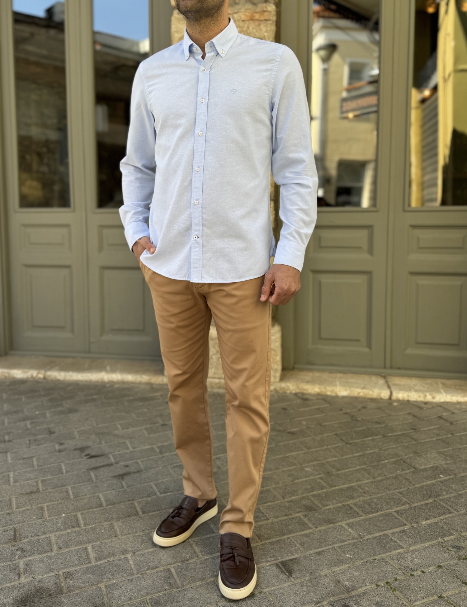 Ανδρικό κάμελ παντελόνι υφασμάτινο Chinos Regular 2517T φωτογραφία